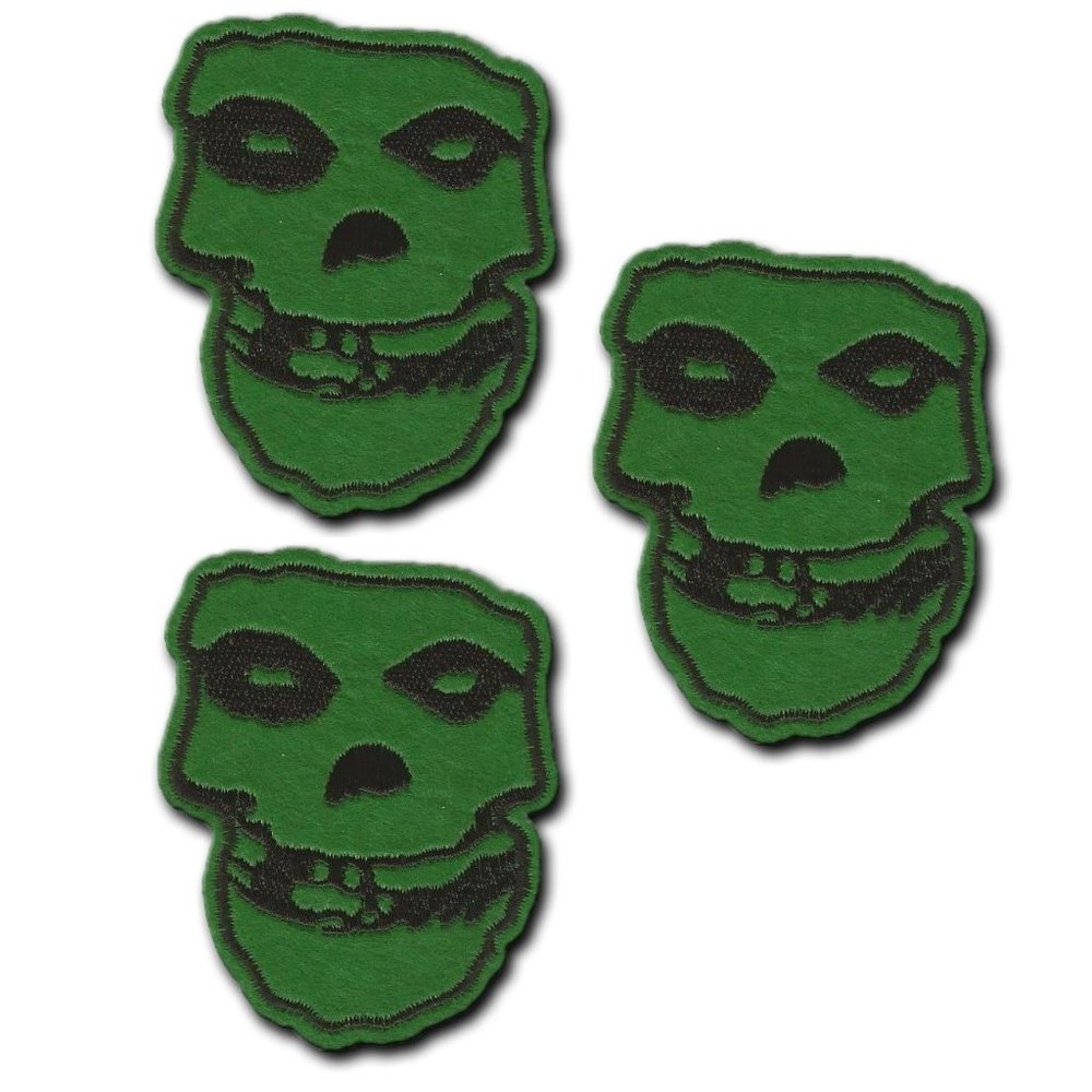3 green skull badges easy iron on patches applique